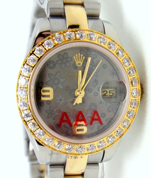 Datejust Rolex Watch: 2-Tone Grey Flower Replica Watch